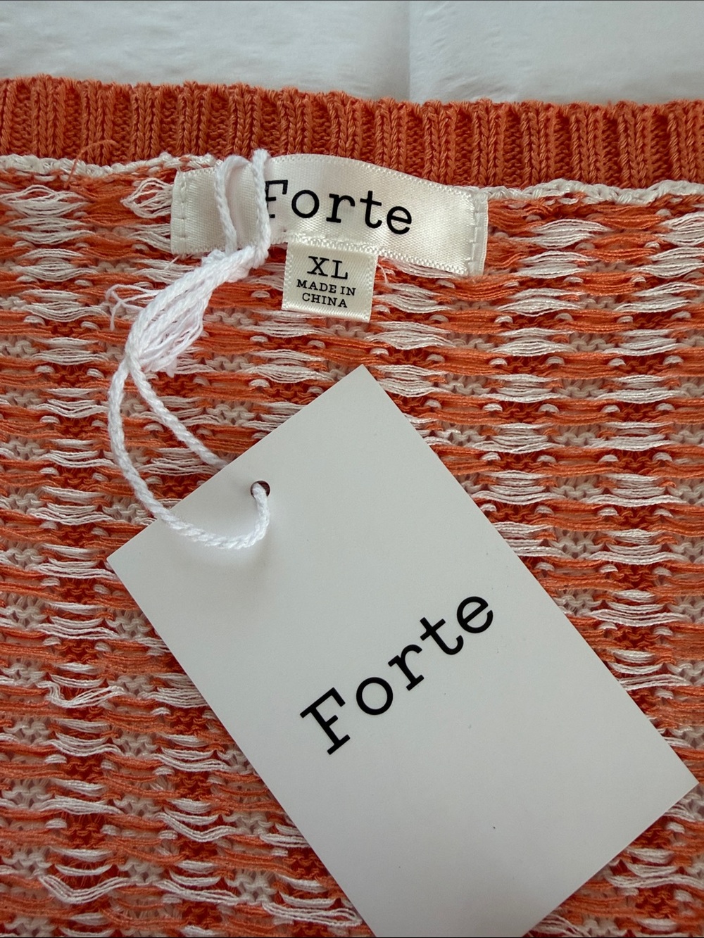 Forte Orange & Cream Knit Tie-Front Cropped Short-Sleeve Sweater Size 10-12 NWT - Picture 3 of 9
